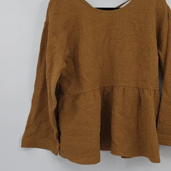 Madewell Brown Boxy Peplum Blouse Long Sleeeves Size L - Picture 2 of 9